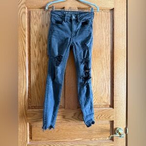 American Eagle Outfitters Black Distressed High Rise Jegging Skinny Jeans